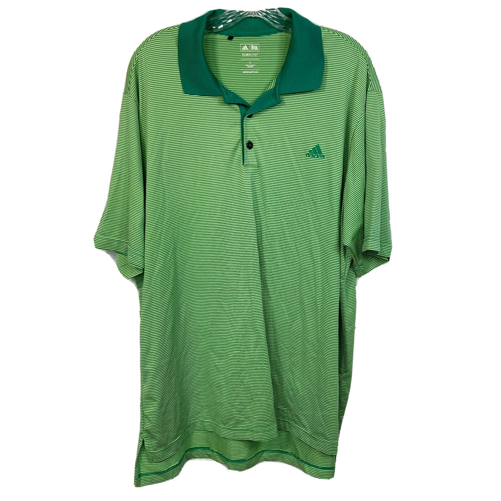 Adidas Polo Mens Sz Large Climalite Green Striped Stretch‎ Golf Short Sleeve